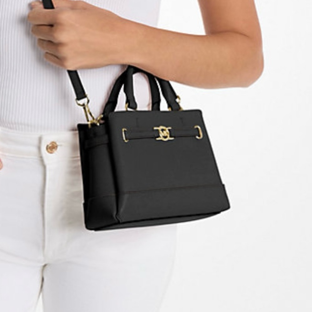 Michael Kors Black and Gold Satchel with Trapezoidal Shape
